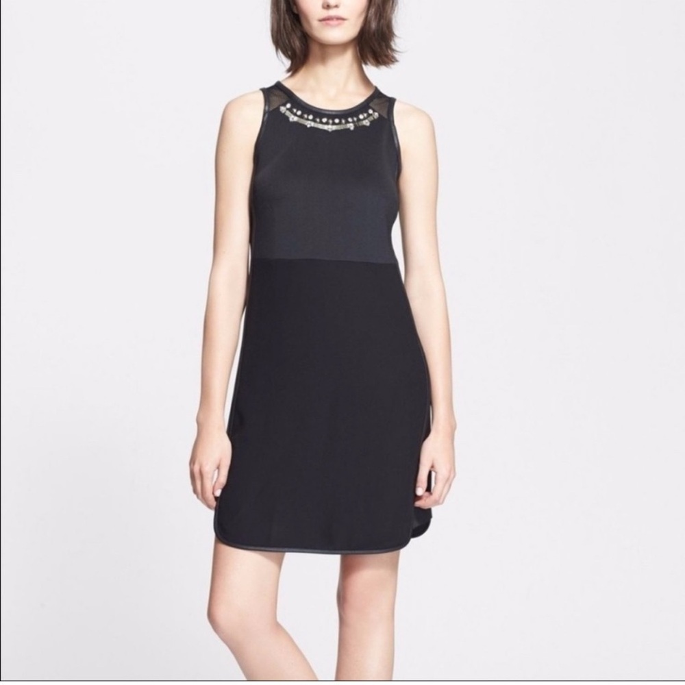 Rebecca Taylor Black Sleeveless Embellished-Neck Shift Dress